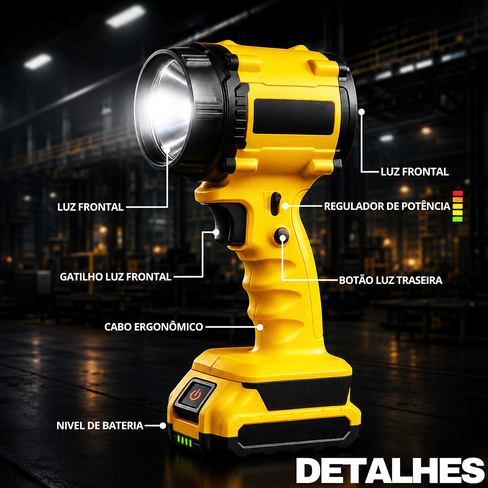 Detalhes técnicos da lanterna PowerGrip 18V