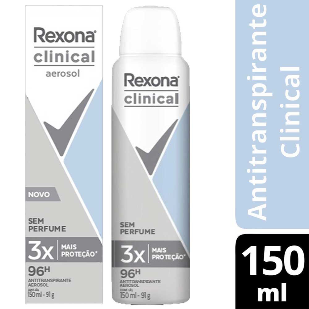 Desodorante Rexona Clinical aerosol masculino 91g-150ml clean 96 horas  proteção antitranspirante azul