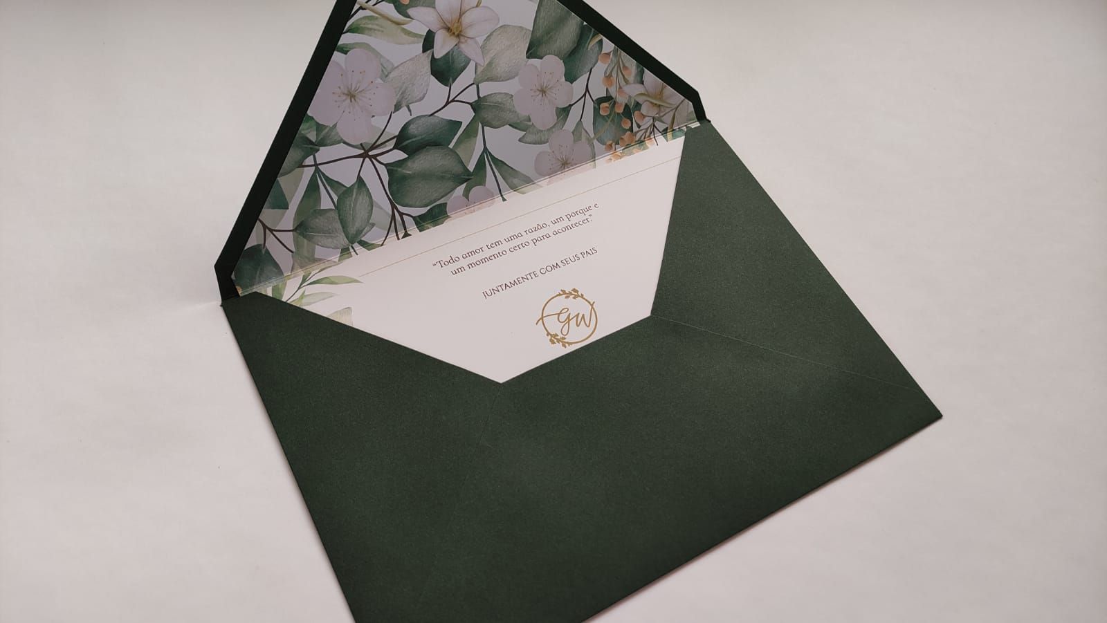 Convite Casamento Envelope Verde Forrado Bellagi Convites 1644