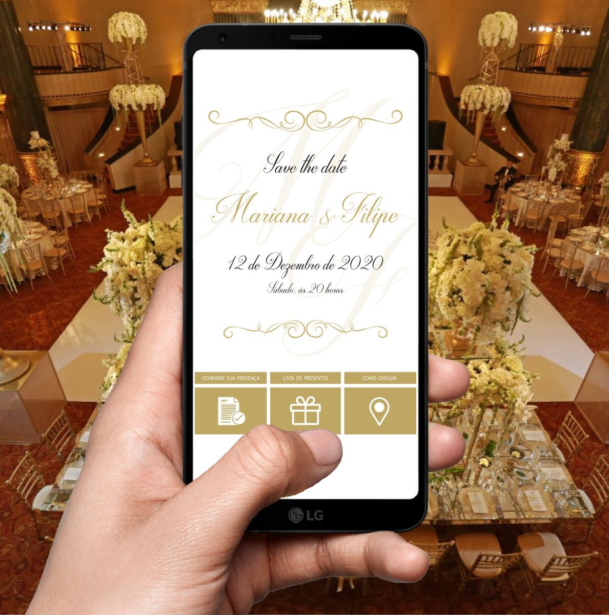 Convite De Casamento Digital Virtual Clássico Interativo Bellagi Convites 6072