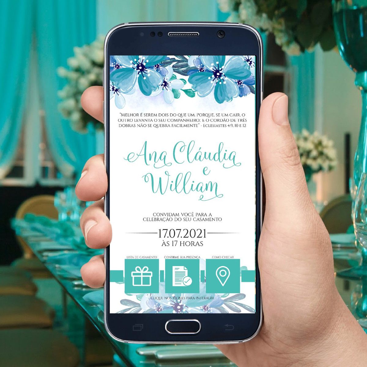 Convite Casamento Virtual Interativo Azul Whatsapp