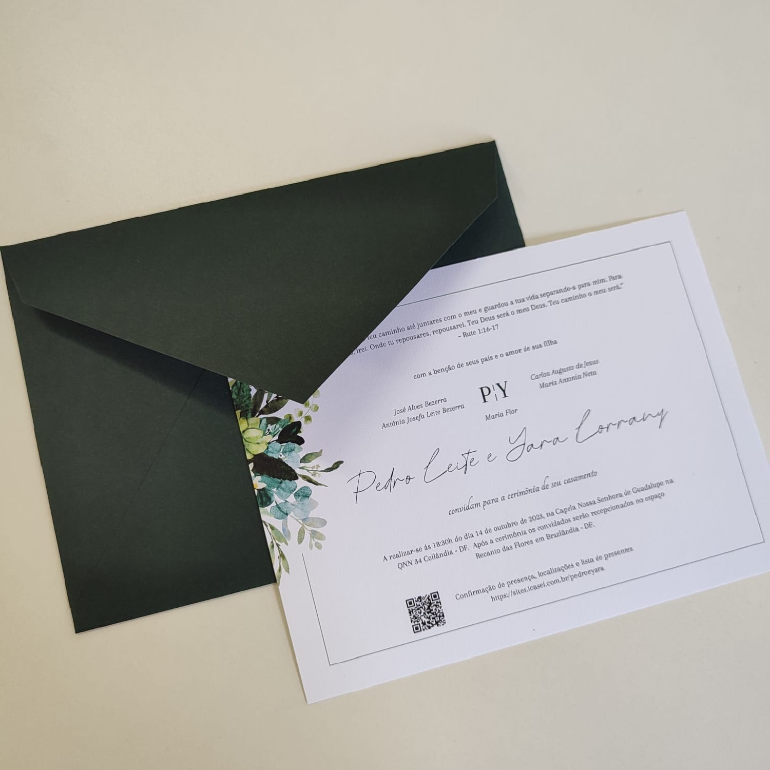 Convite Casamento C Envelope Verde Oliva Bellagi Convites 8501