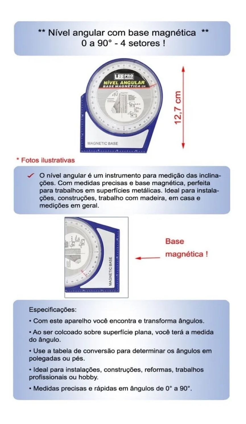 Nível Angular Com Base Magnética Ch Lee Tools Pro 610056 - Mgm Informática