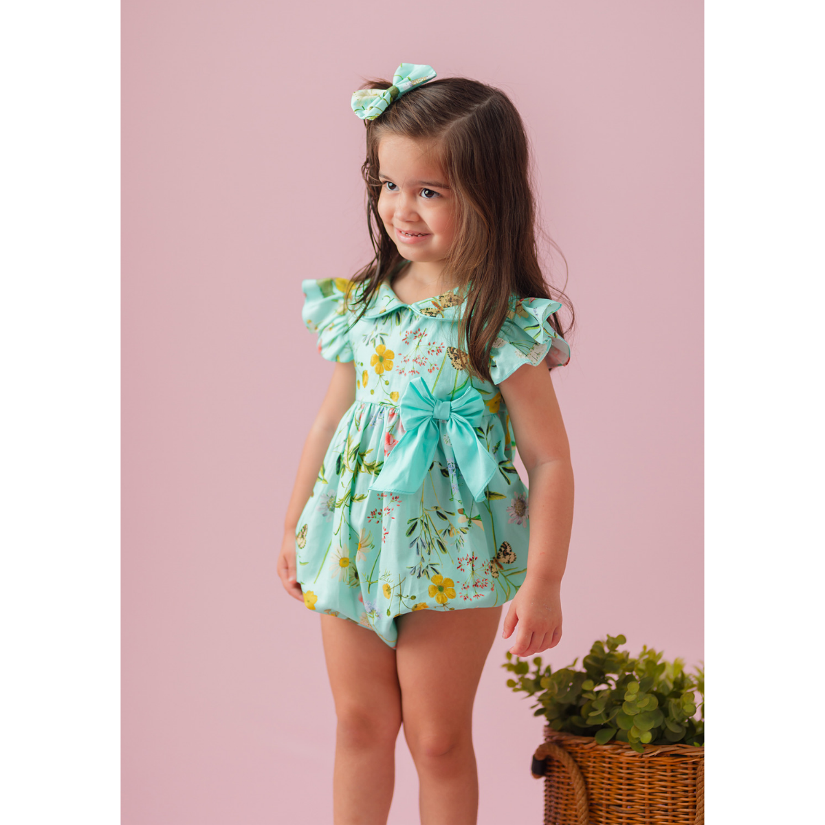 Conjunto Romper Flora Xadrez Rosa - TRÉSS KIDS