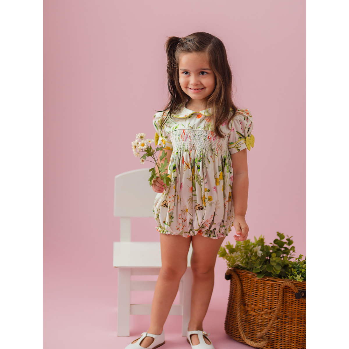 Conjunto Romper Flora Xadrez Rosa - TRÉSS KIDS