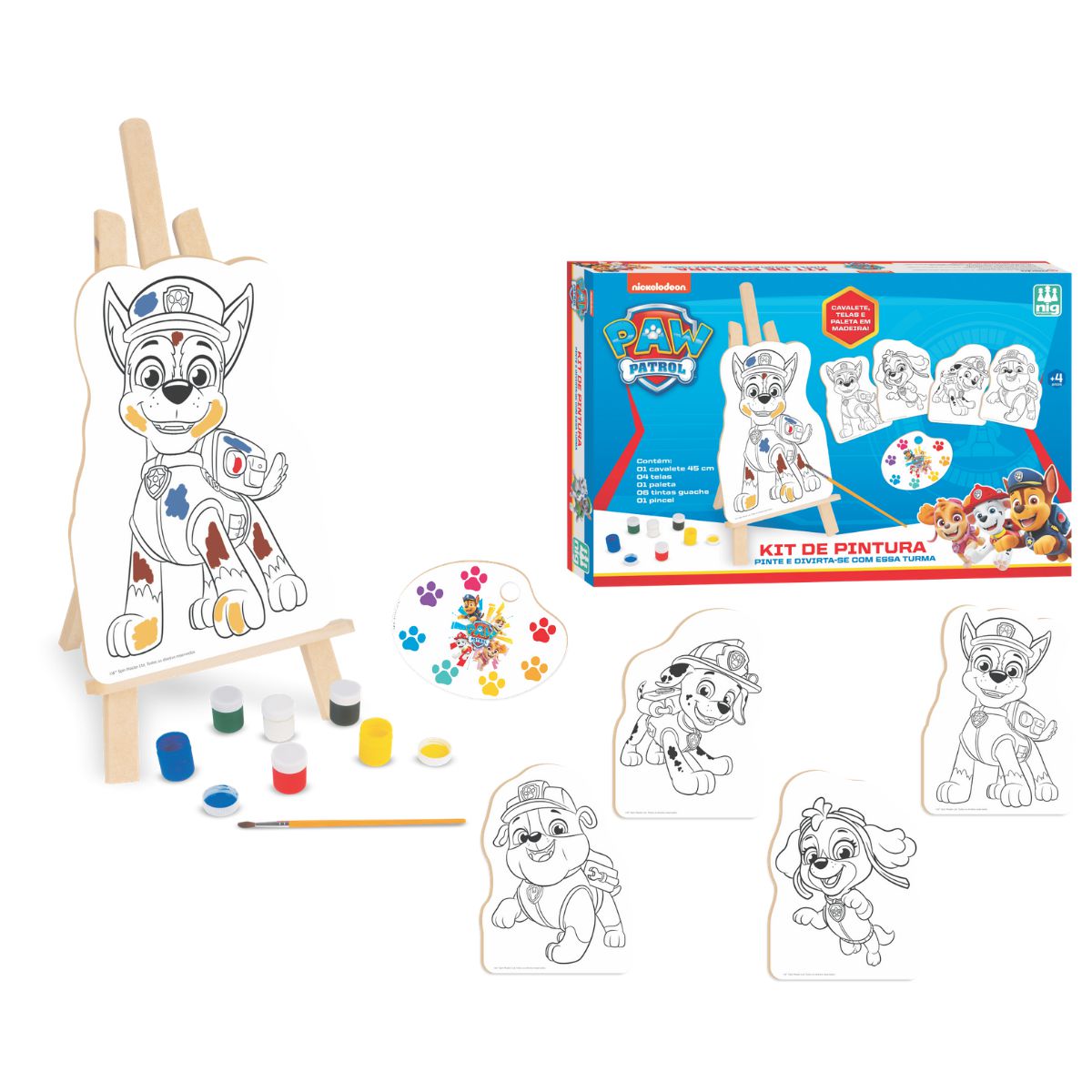 Kit pintura infantil patrulha canina 13 peças cavelete telas