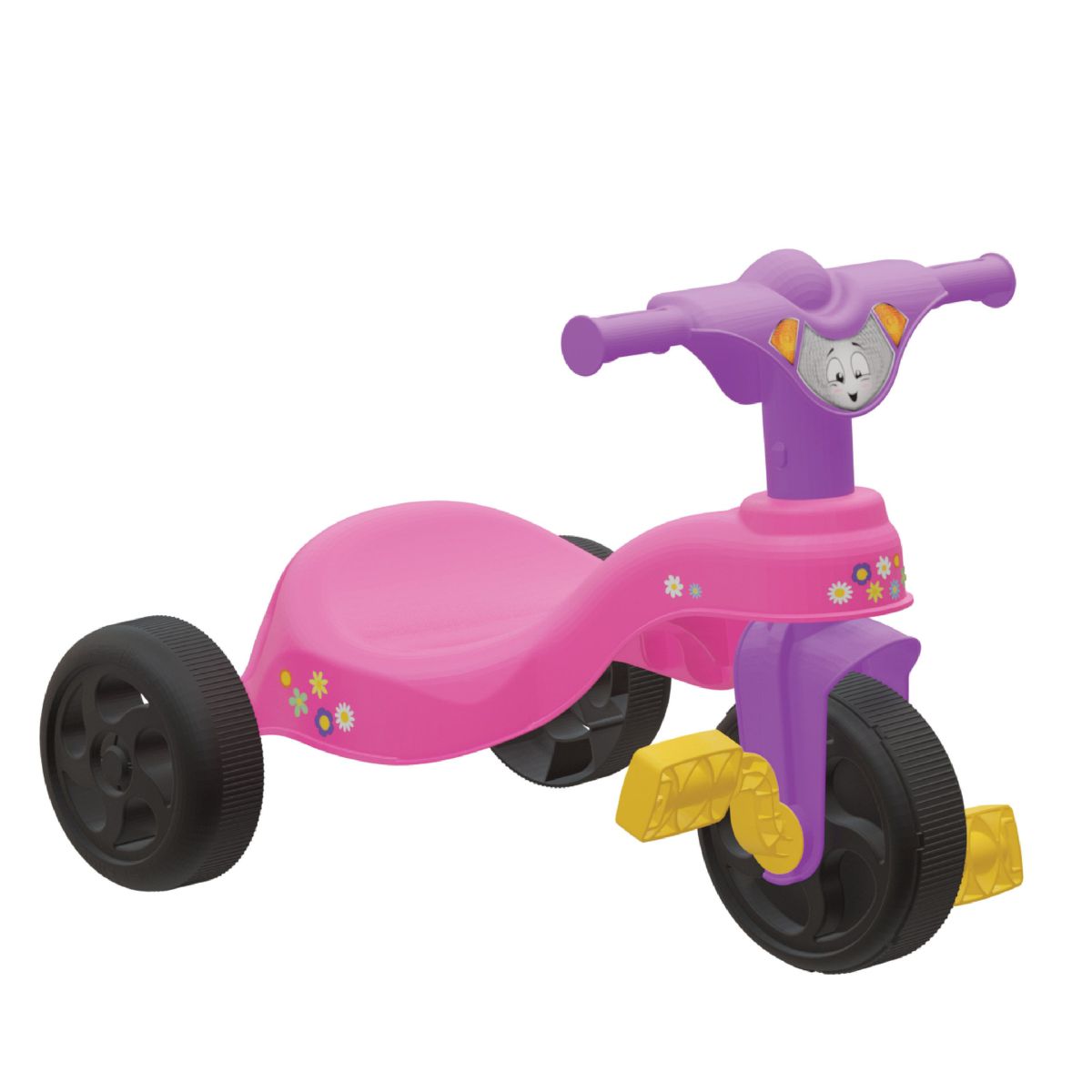 Motoca Infantil Triciclo Encantado Rosa com Empurrador e Proteção