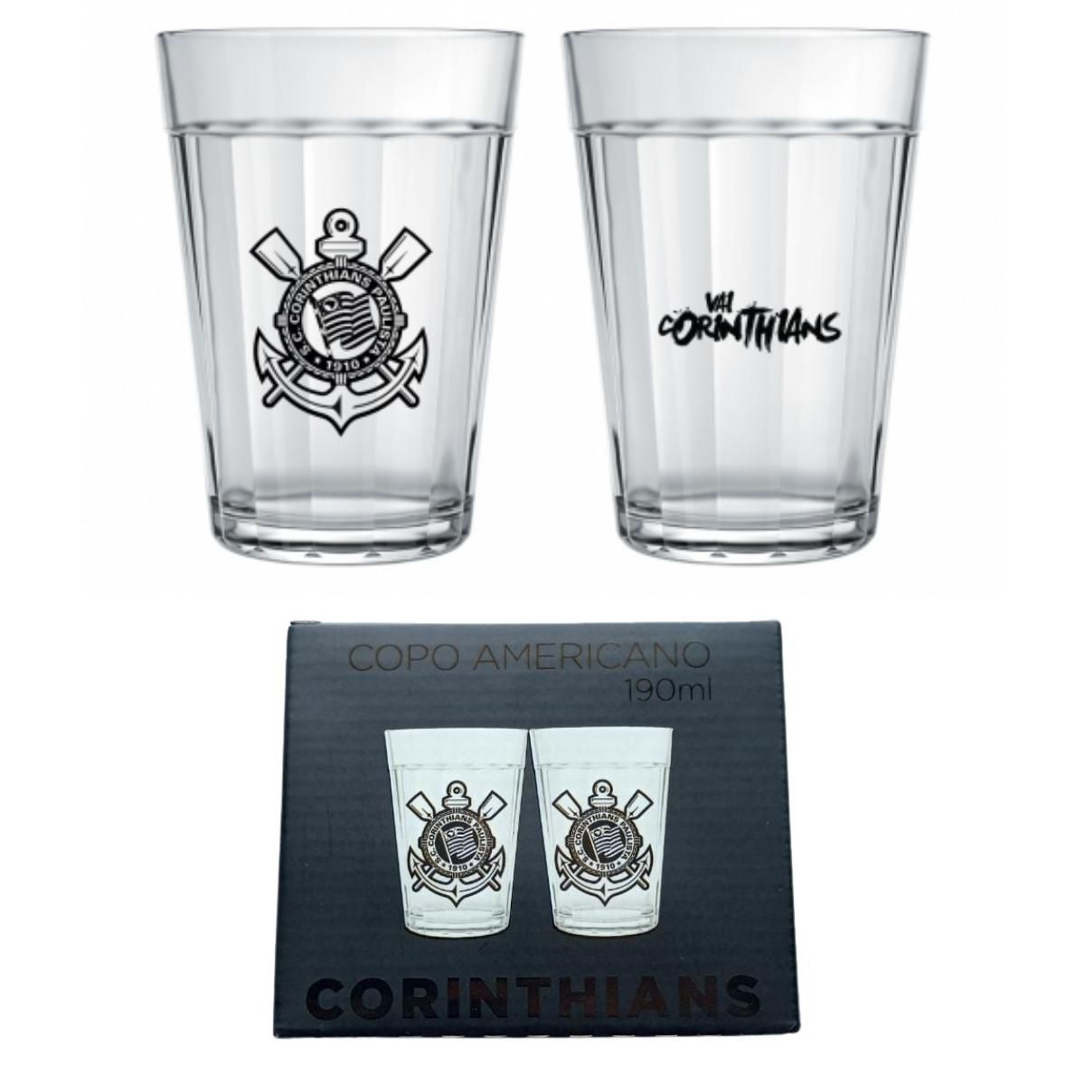 Jogo 2 Copos Americanos Prime Corinthians Branco 190ml Luva com Caixa -  Camilo's Variedades