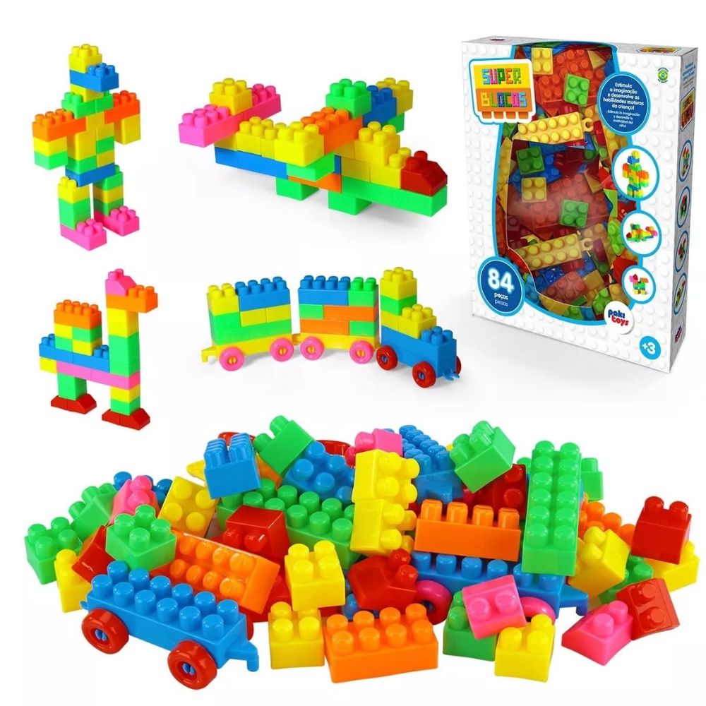 Blocos de Montar Infantil 84 peças Super Blocos Brinquedo