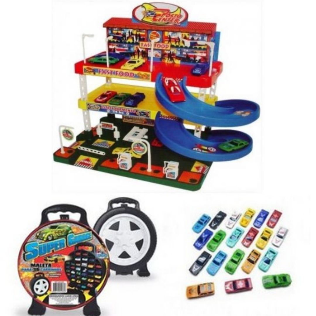 Pista De Carrinho Posto Gasolina Brinquedo Infantil Garagem Cor