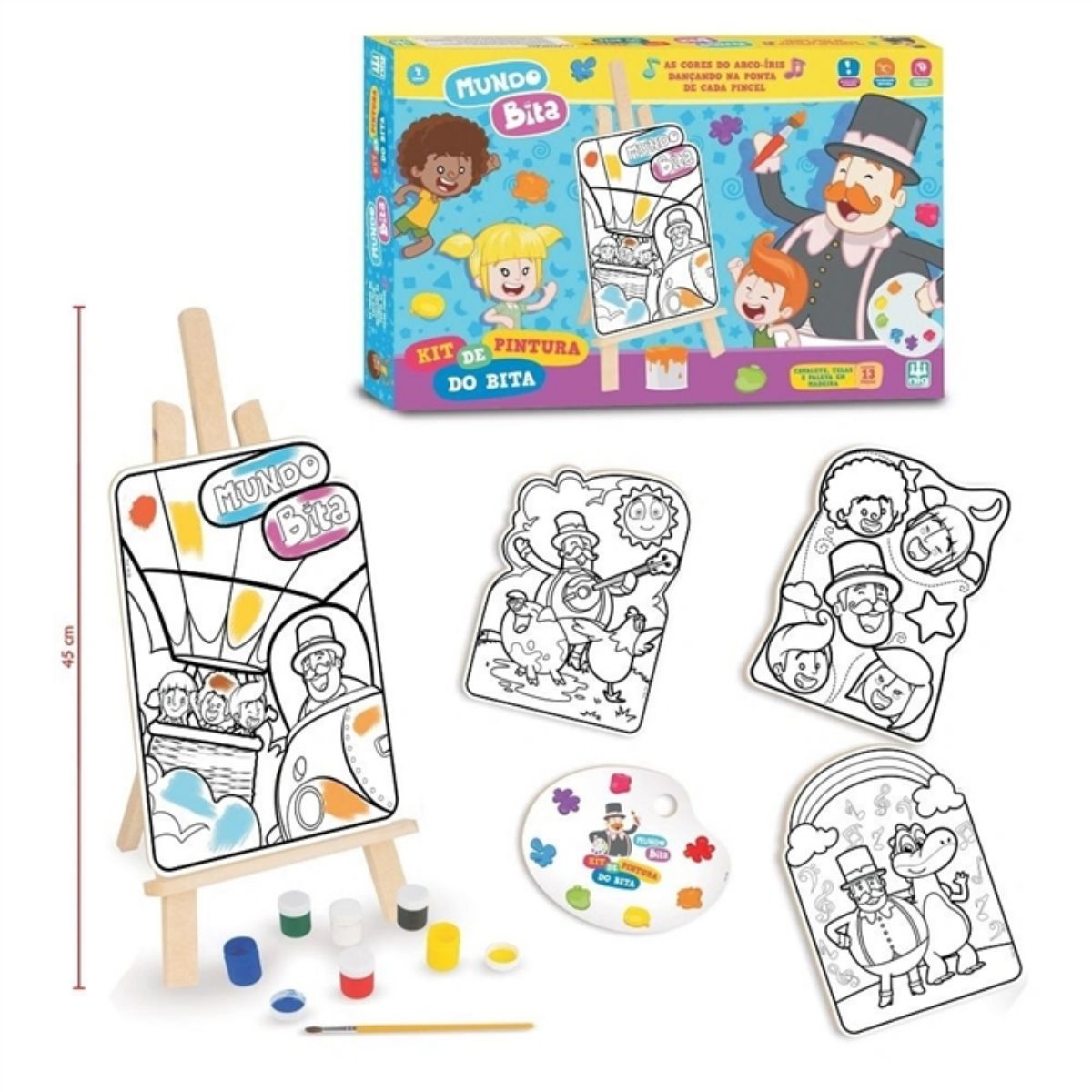 Kit Pintura Turma Da Mônica Educativo Tinta Cavalete Pincel