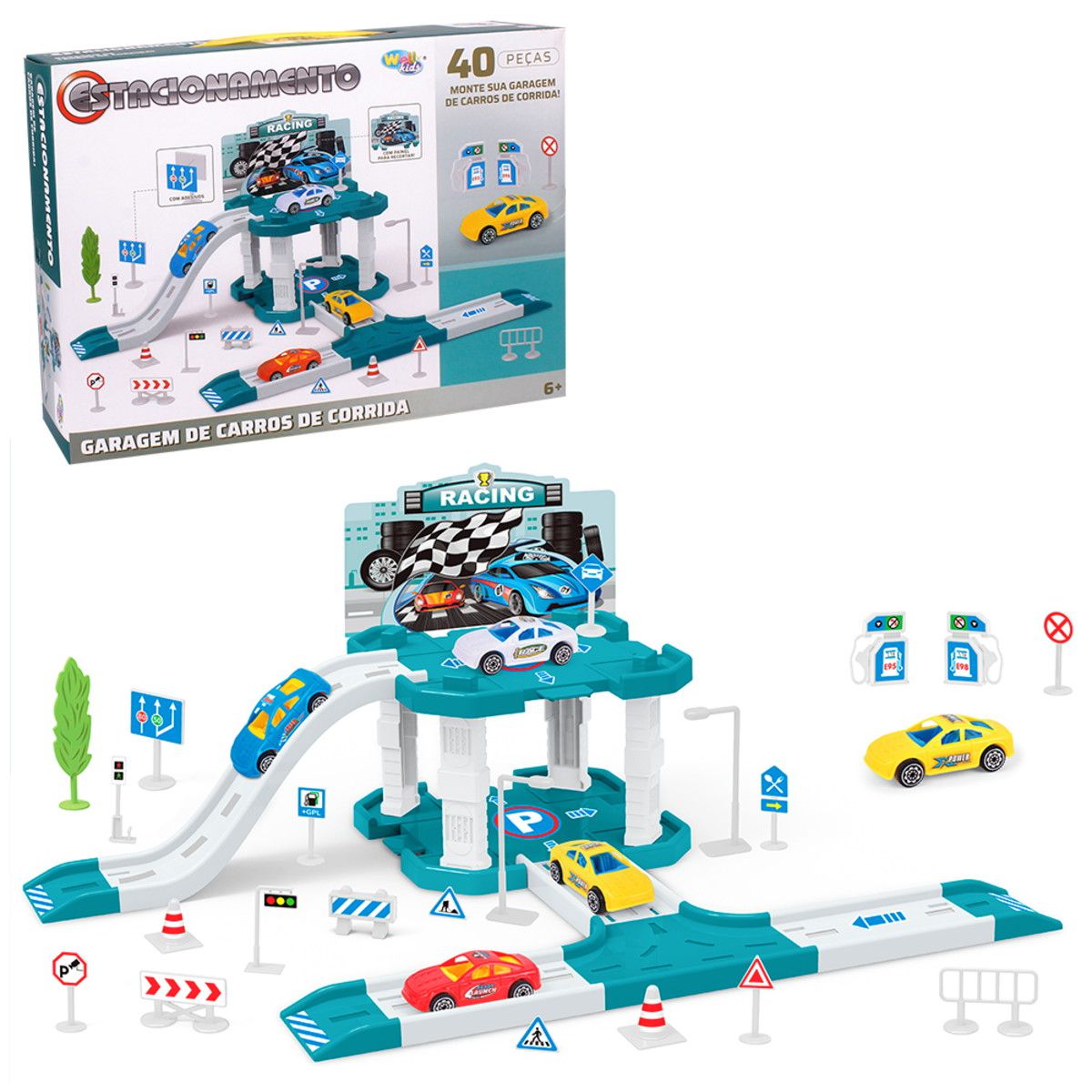 Pista De Carrinhos Brinquedo Corrida Infantil Com 6 Carros