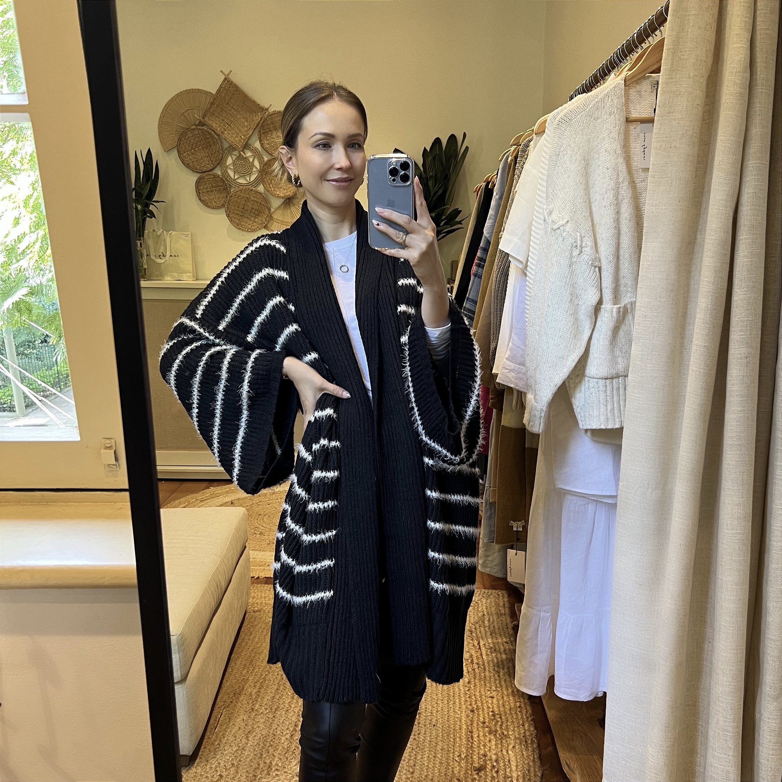 Cardigan Tricot Kimono Listras P&B - Comphy Wear