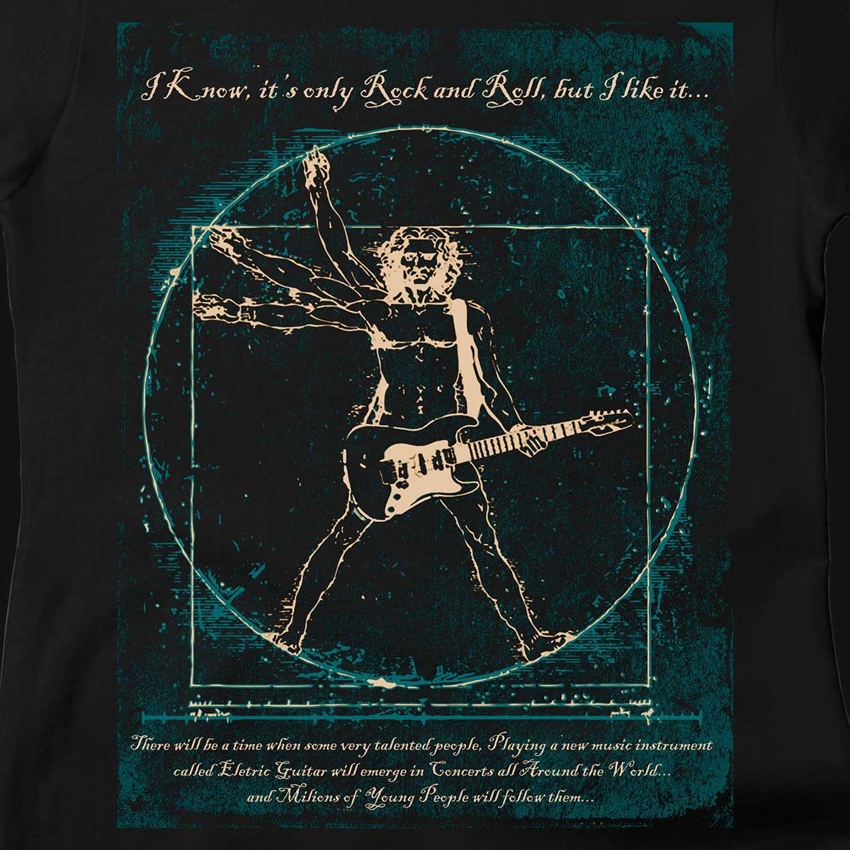 Camiseta Hombre Guitarra Eléctrica DA Vinci Rock 100% Algodón (Serigrafía  Premium)