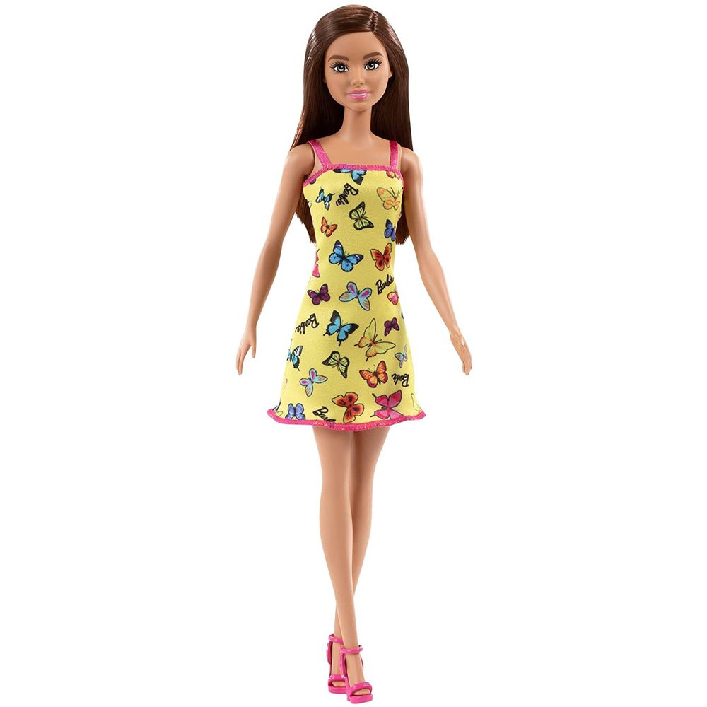 Boneca barbie fashion and beauty vestido preto com estampa rosa mattel