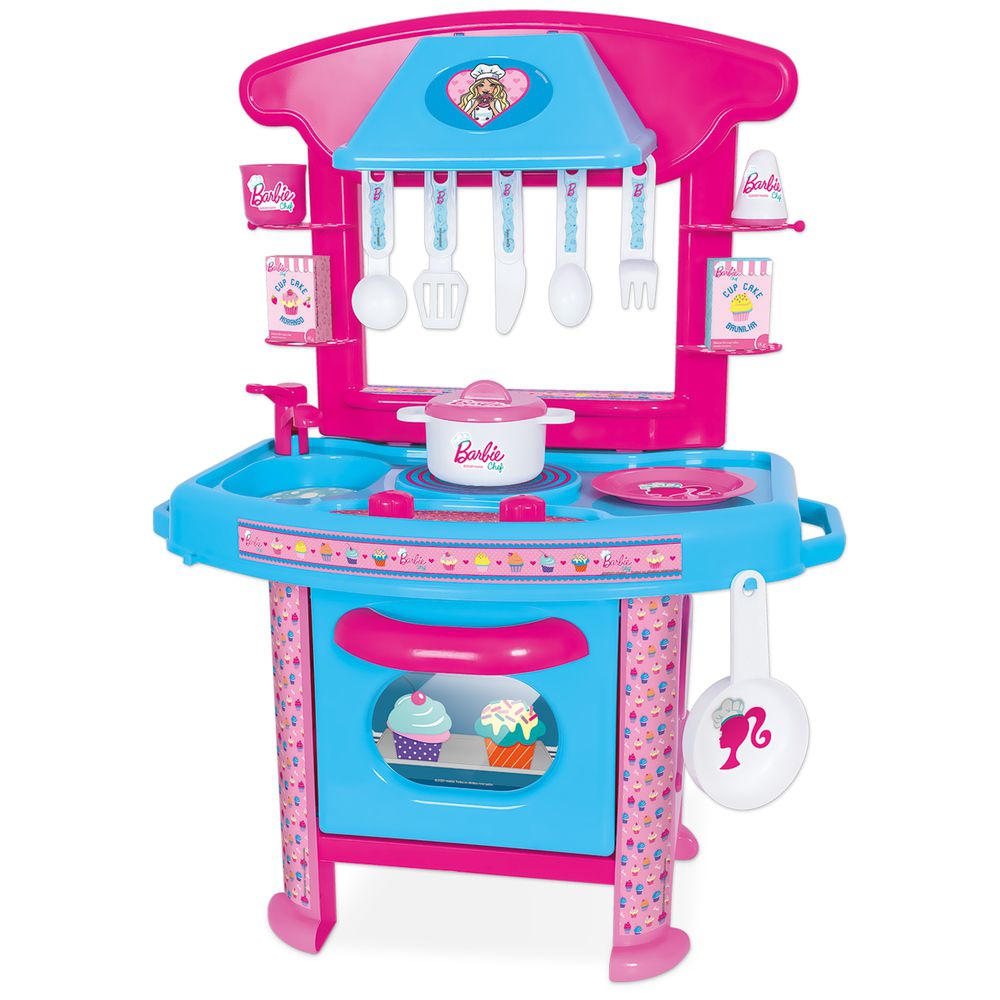 Cozinha Infantil Barbie C/ Panelinhas + Roupa Completa Jogo