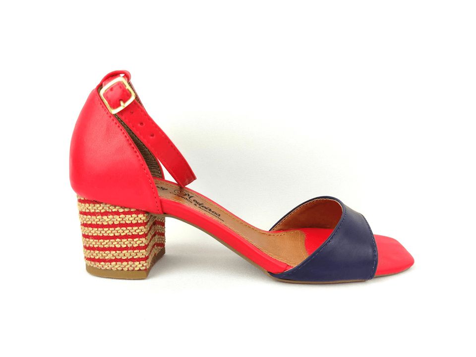 Sandália Vermelha com Azul Marinho Salto Grosso Baixo 5 cm - Josy Medeiros