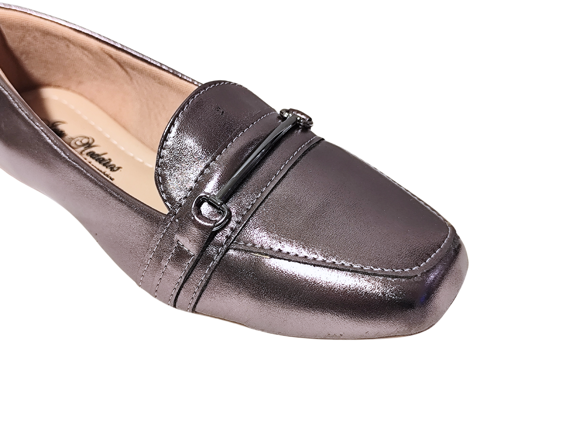 Sapatilha Bico Quadrado Mocassim Prata Velho com Fivela - Josy
