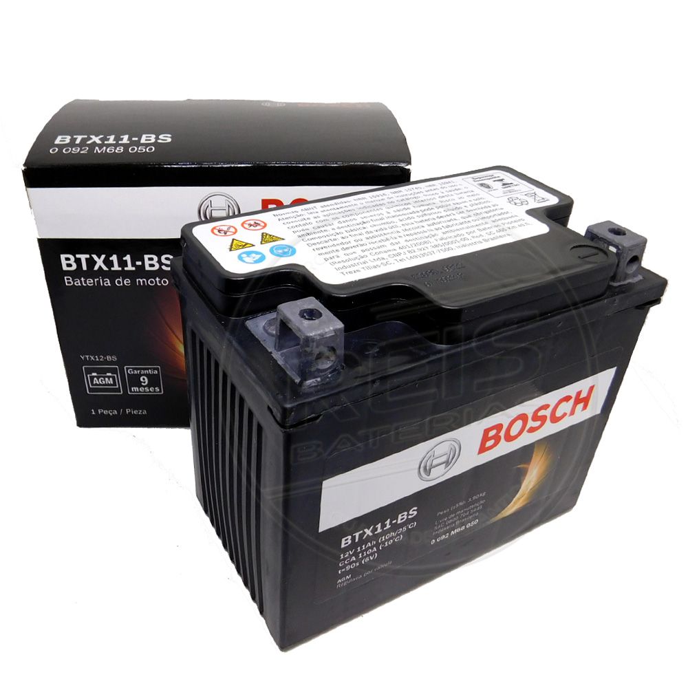Bateria Bosch Moto 10Ah - BTX10-BS - Selada ( Ref. Yuasa: YTX12-BS ) - -  Reis Baterias: Pague em 10X SEM JUROS