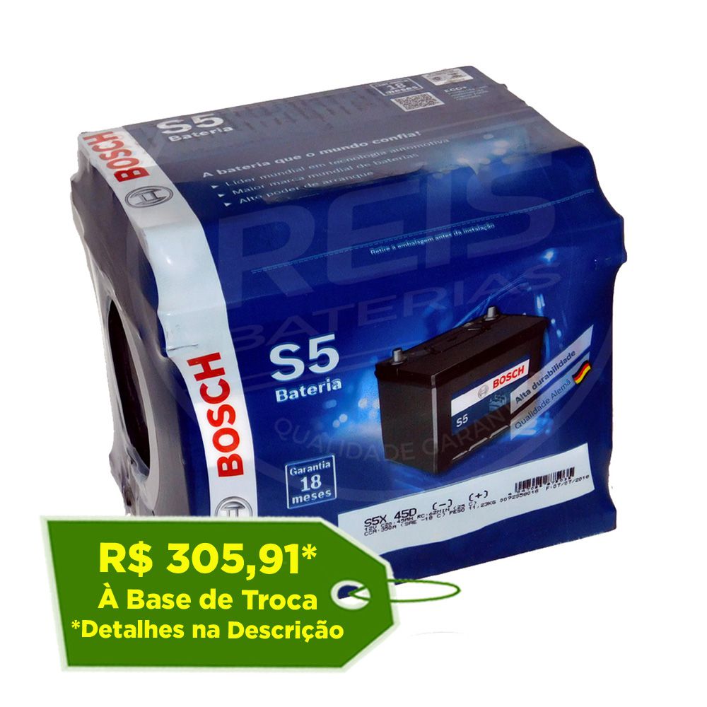 Bateria Bosch 45Ah - S5X45D - Reis Baterias - Bateria de Carro - Reis  Baterias: Pague em 10X SEM JUROS