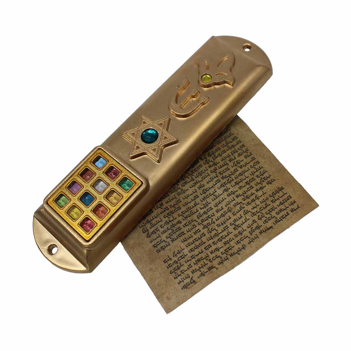 Mezuzah Dourado 12 Tribos de Israel com Pergaminho Casa do Pastor