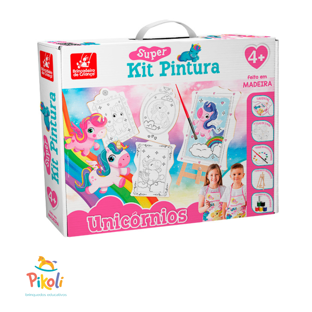 Kit Pintura Dinos com Cavaletes Tintas Telas Jogo Infantil