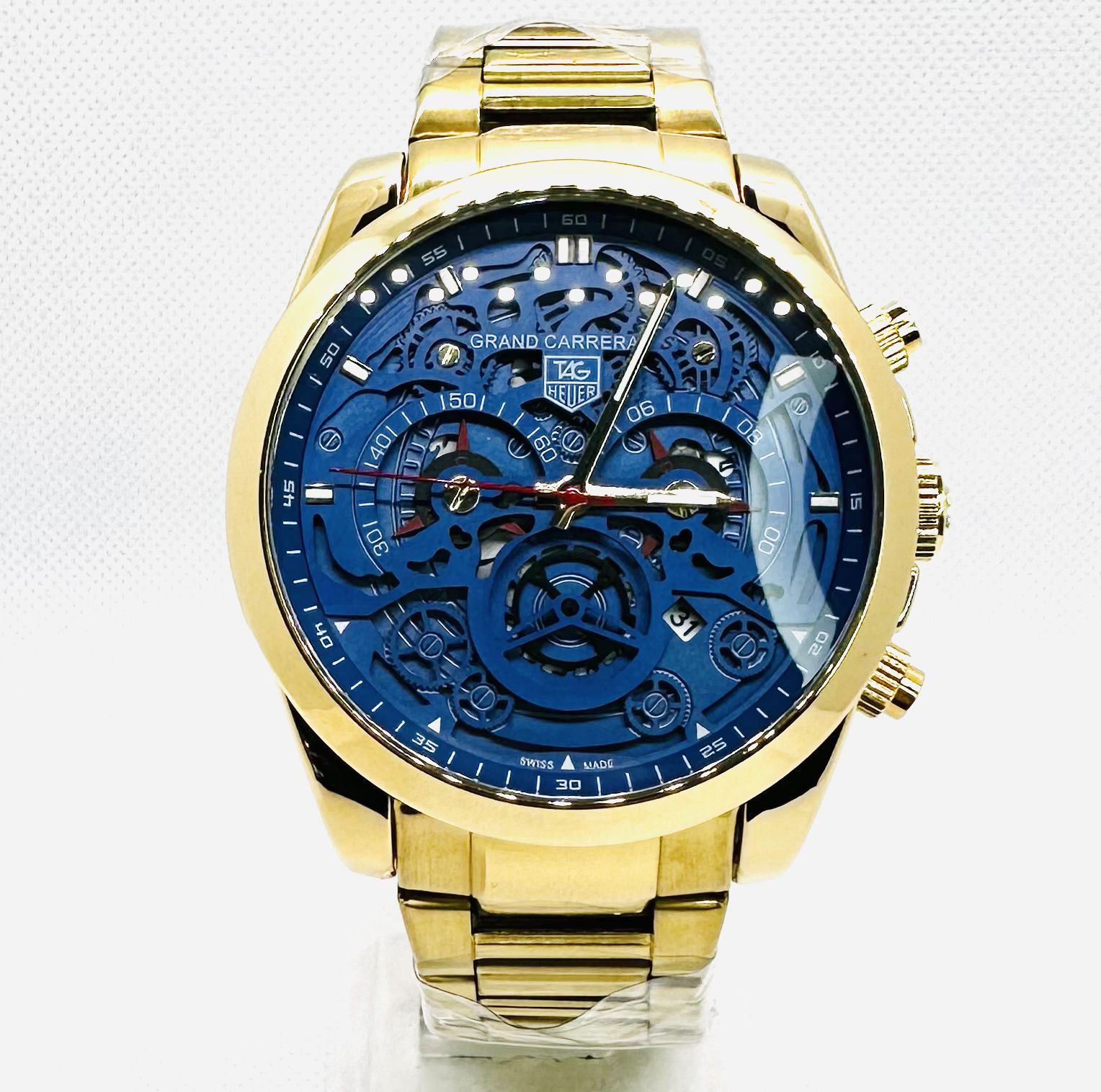 Rel gio 1 linha Tag CR7 Pulseira de a o Oyster Azul Dourado A