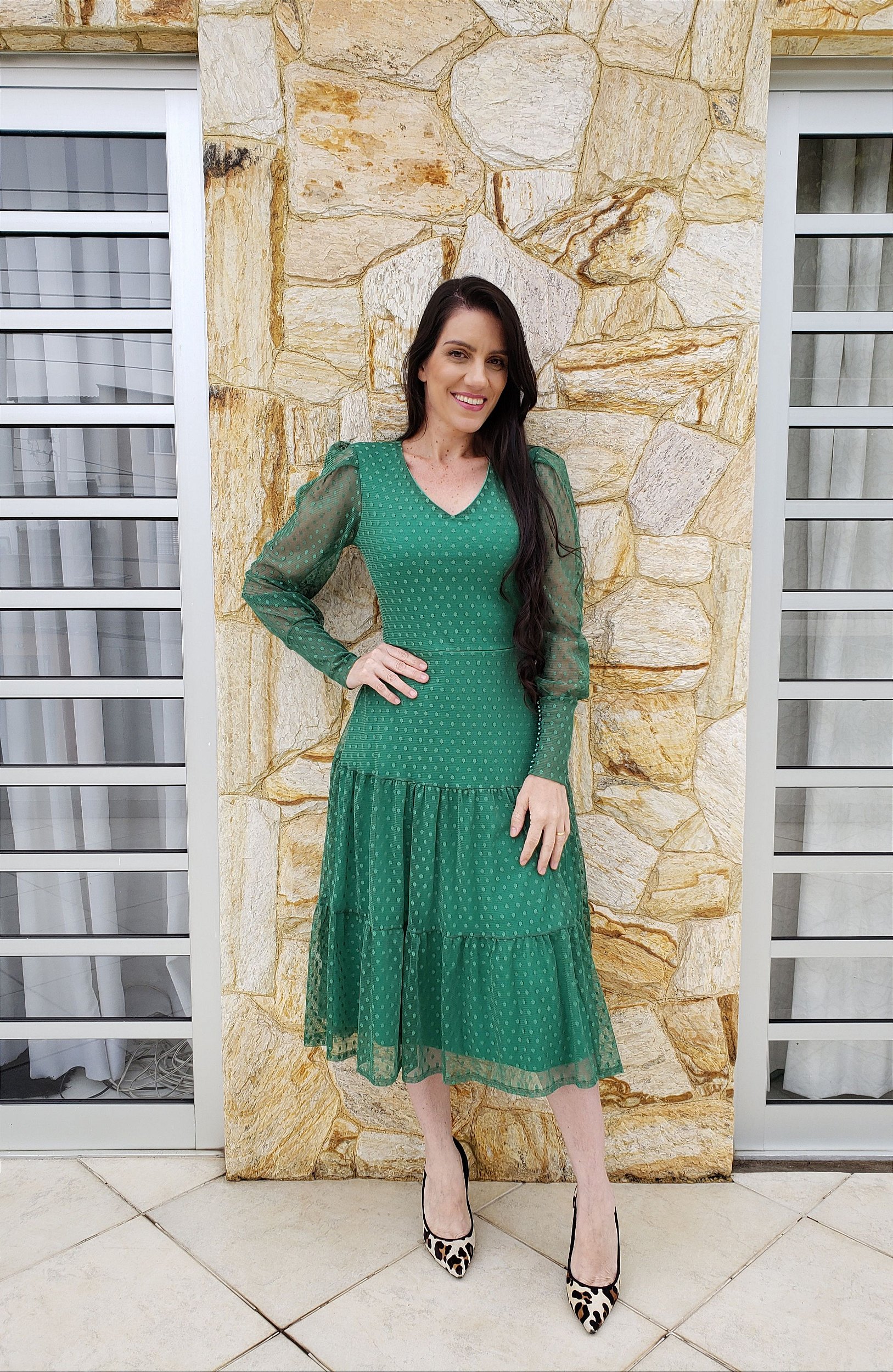 Vestido Midi Tule Verde - Di Alecca Moda Evangélica
