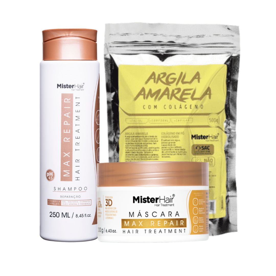 kit Max Repair (Shampoo e Máscara) com Argila Amarela - Mister Hair - Mister  Hair - Hair Treatment