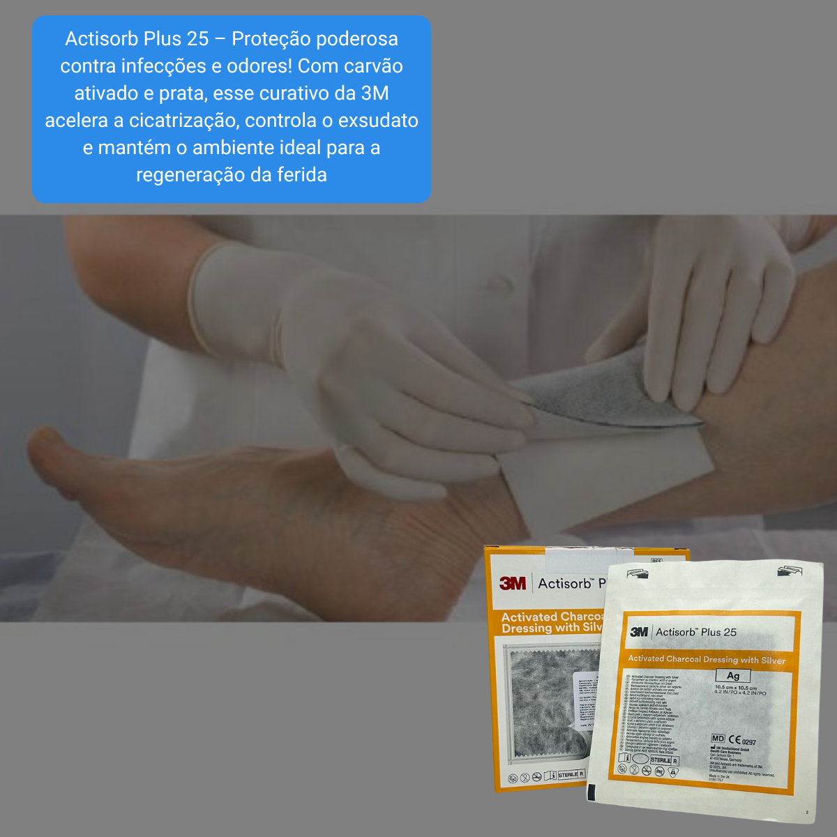 Actisorb Plus 25Com Prata 10,5 cm x 10,5cm - 3M - Produtos Médicos