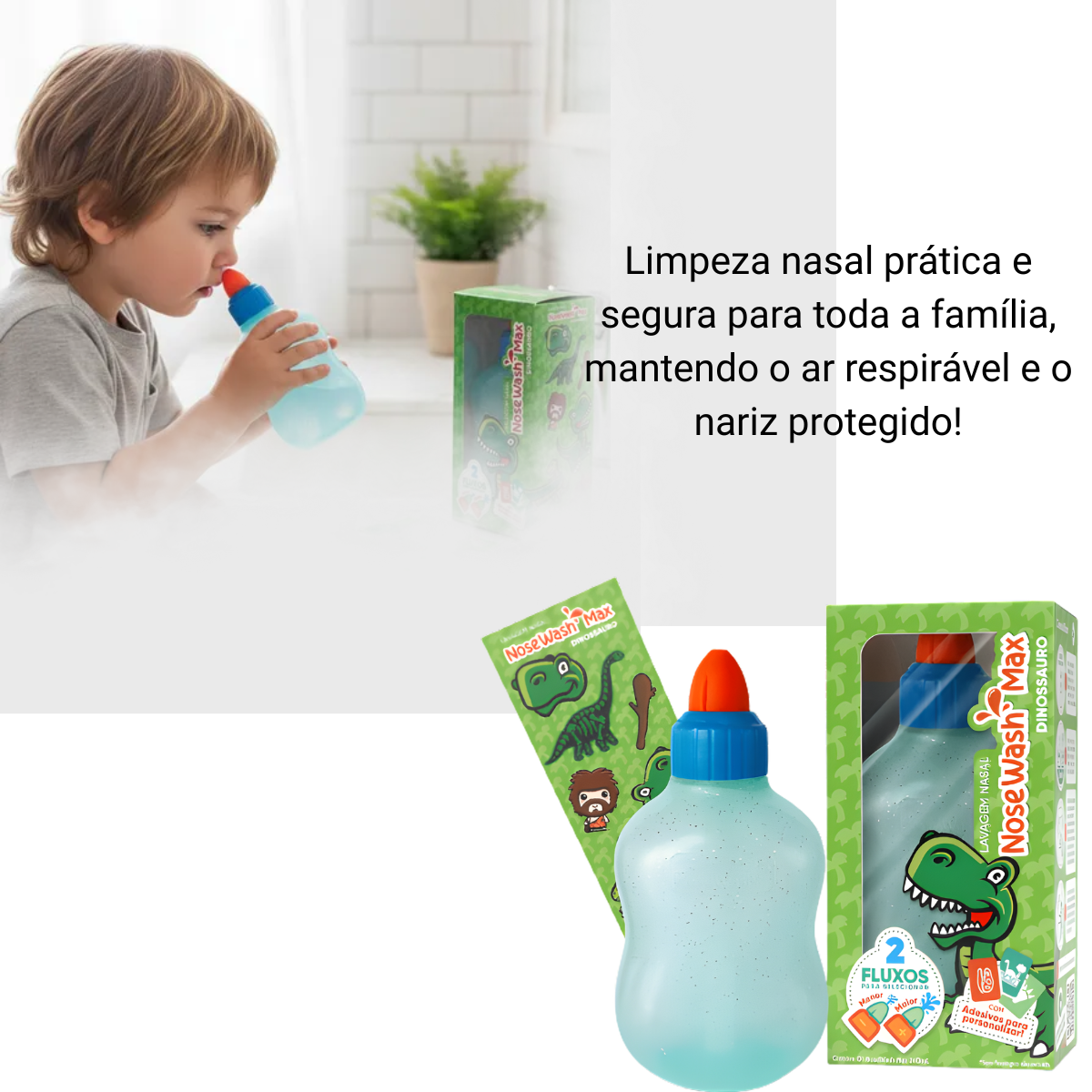 Lavador Nasal NoseWash Max Adulto e Infantil 240ml Dinossauro
