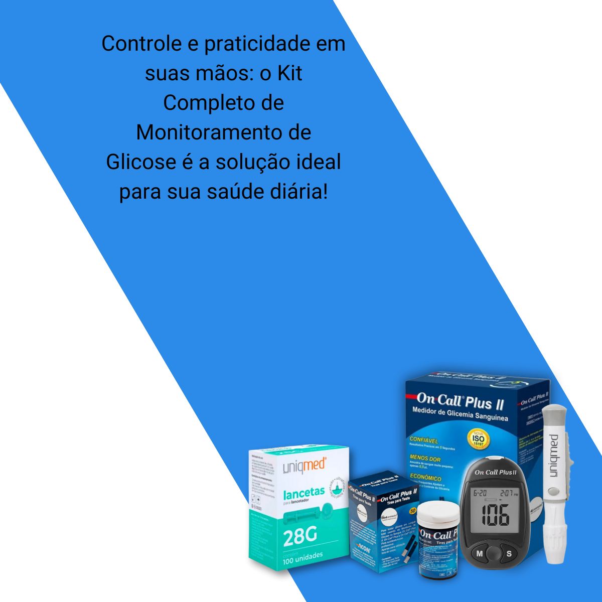Kit Medidor de Glicose On Call Plus 2 +50 Tiras +100 Lancetas +