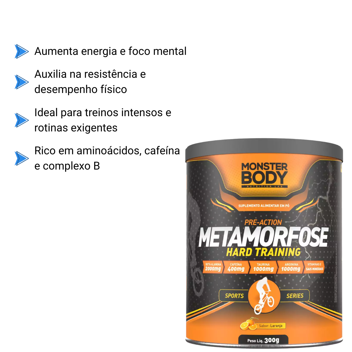 Metamorfose Hard Pré-Treino Laranja 300g - Monster Body