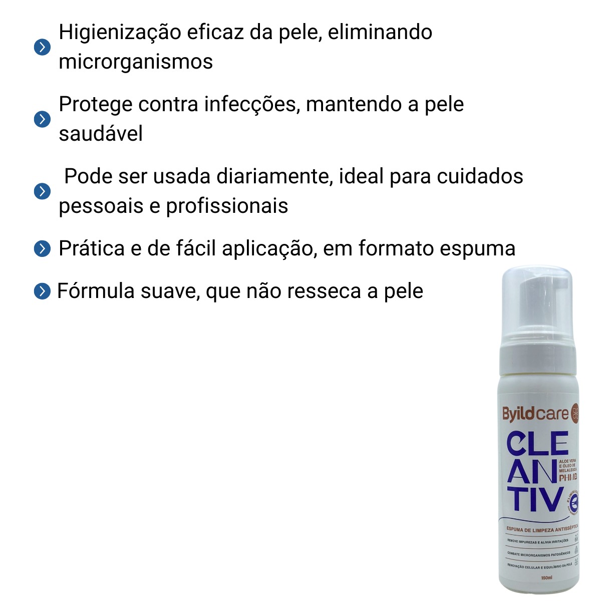Cleantiv Espuma de Limpeza Antisséptica PHMB 150ml - Byildcare