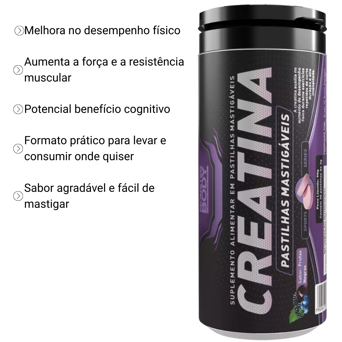 Creatina em Pastilha Mastigável Frutas Negras - 30 Un - Supraervas