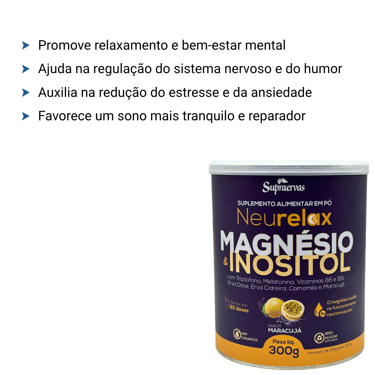 Neurelax Neurelax Magnésio e Inositol Sabor Maracujá 300g - Supraervas ...