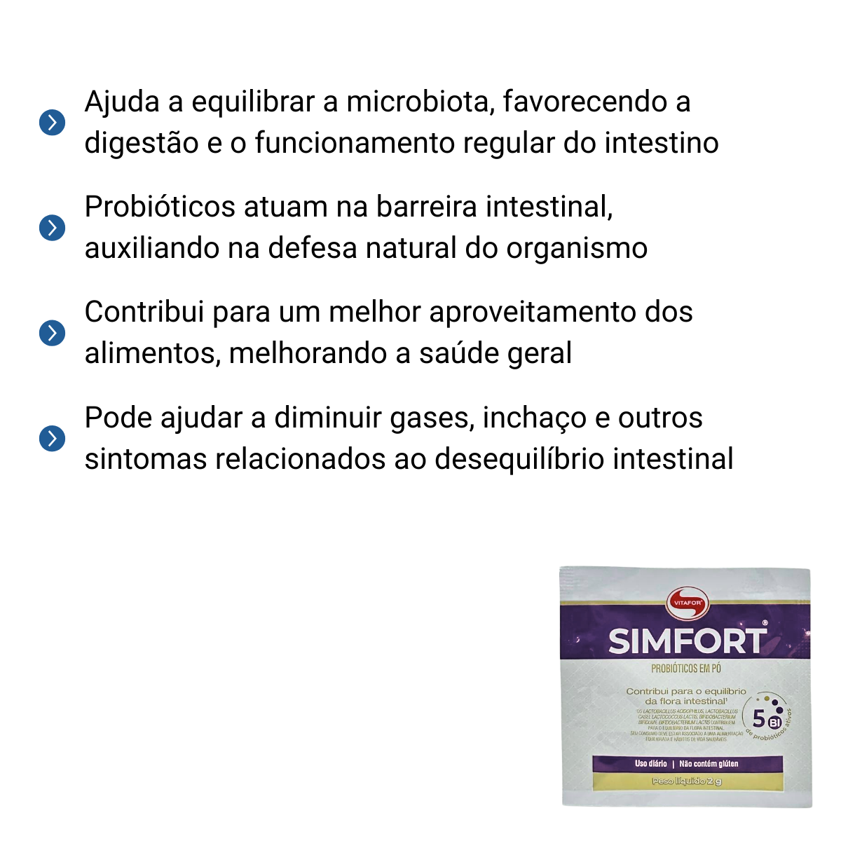 Simfor Probiotik Simfort Probióticos em Pó Sachê 2g - Unidade - Vitafor - Produtos ...