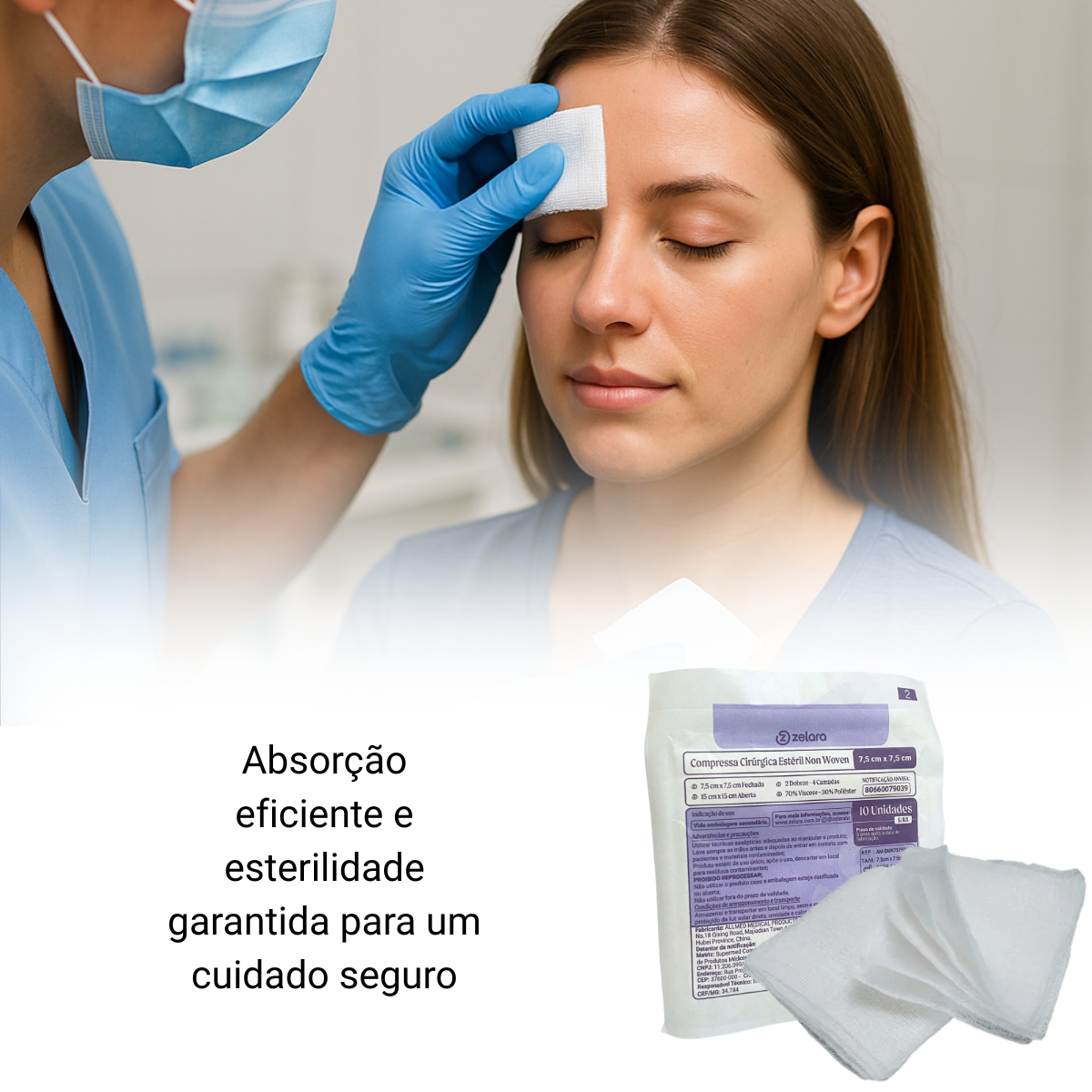 Compressa de Gaze Estéril 7,5 cm x 7,5 cm Non Woven c/10 - Zelara