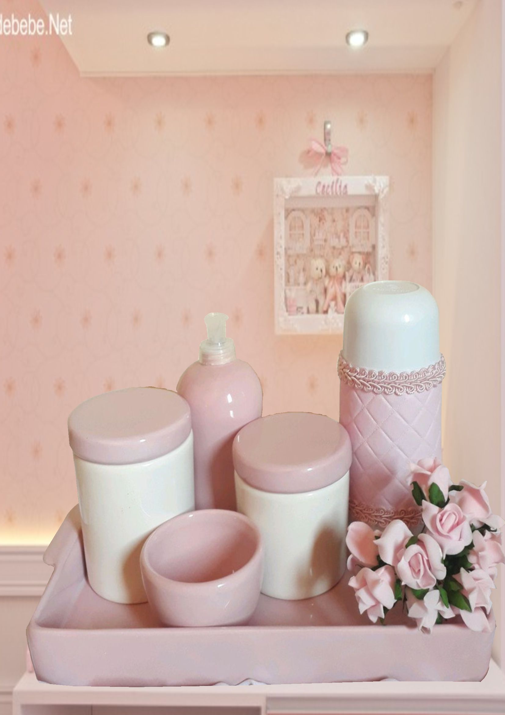 kit higiene rosa bebê - Porcevale Cerâmica - By G Criações
