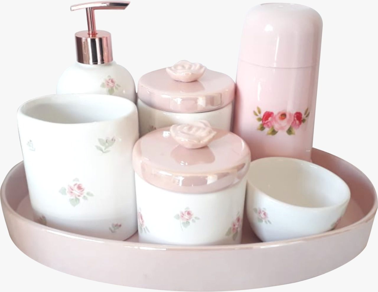 Kit higiene porcelana perolado - Porcevale Cerâmica - By G Criações
