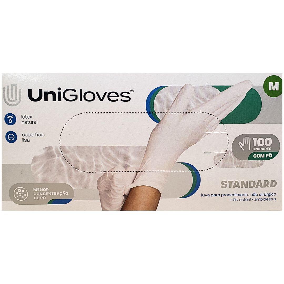 Luva de látex Branca para procedimento (sem pó) UniGloves® - M