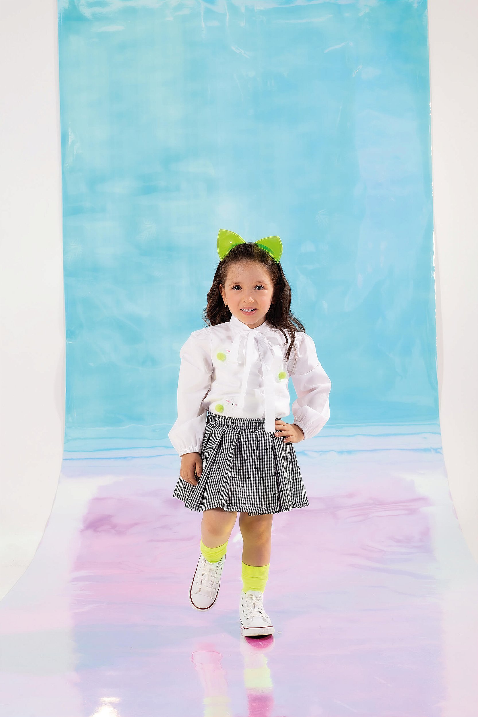 Conjunto Infantil Feminino Xadrez com Saia