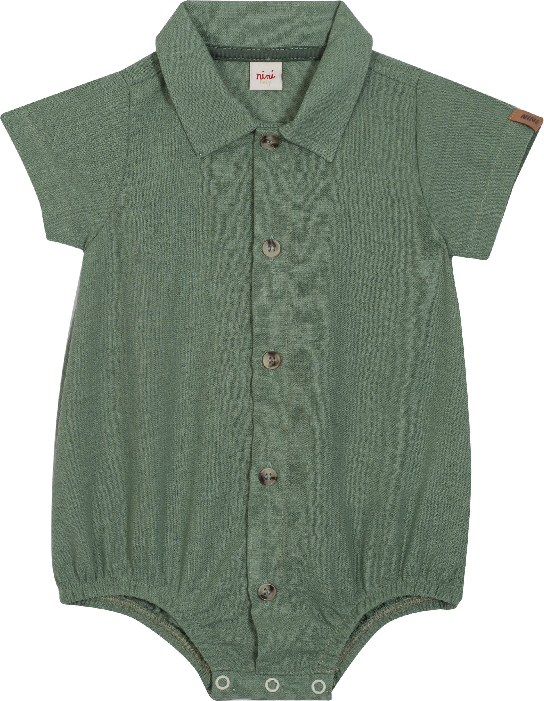 Camisa Body de Bebe Linho Misto Verde Tipinhos Moda Infantil e Juvenil
