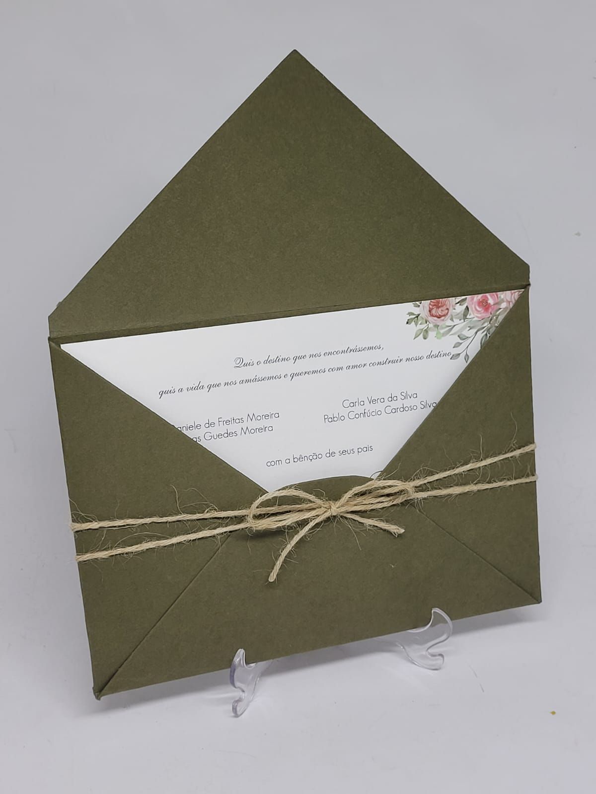 Convite Para Casamento Envelope Verde Oregano Com Flores Atelie Da Lola Conviteria Convites 4221