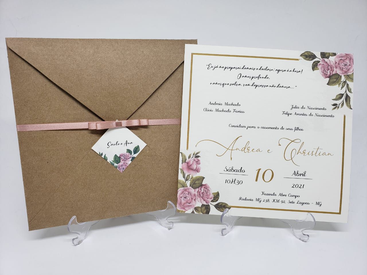 Convite de casamento rosa e dourado rustico - Atelie da Lola Conviteria - convites  casamento debutante bodas