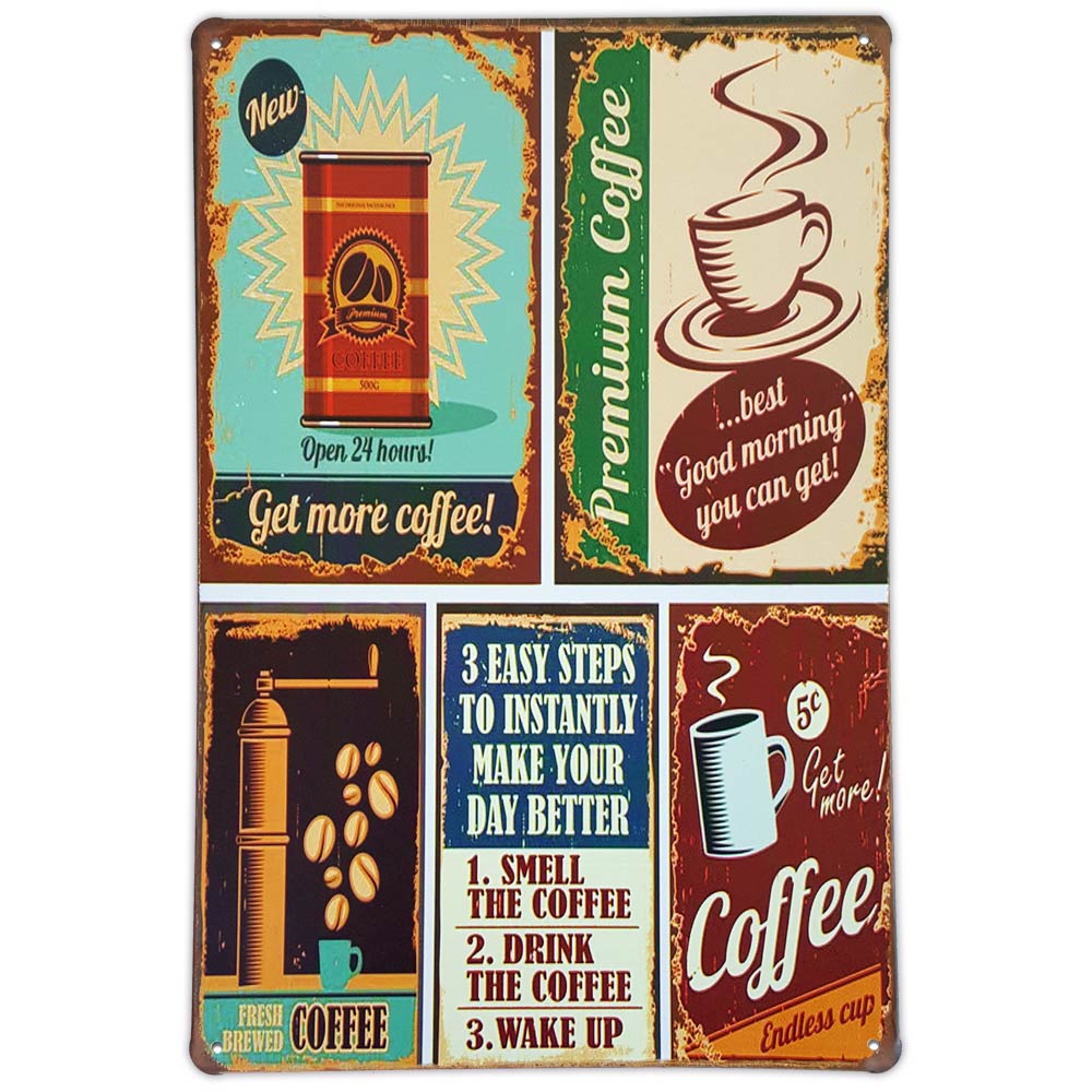 Placa de metal decorativa Retrô Get More Coffee - Yaay | Presentes  Criativos Atacado | Decoração Criativa Atacado | Produtos Criativos Atacado