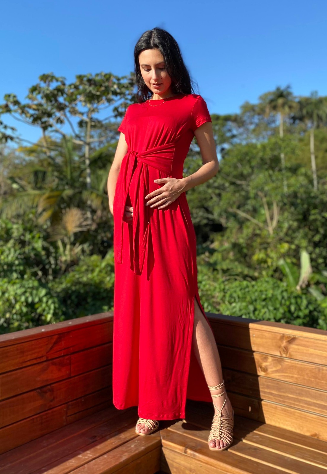 Vestido Gestante Amamentação Aurora Vermelho - Whyalla | Moda Gestante e  Moda Feminina