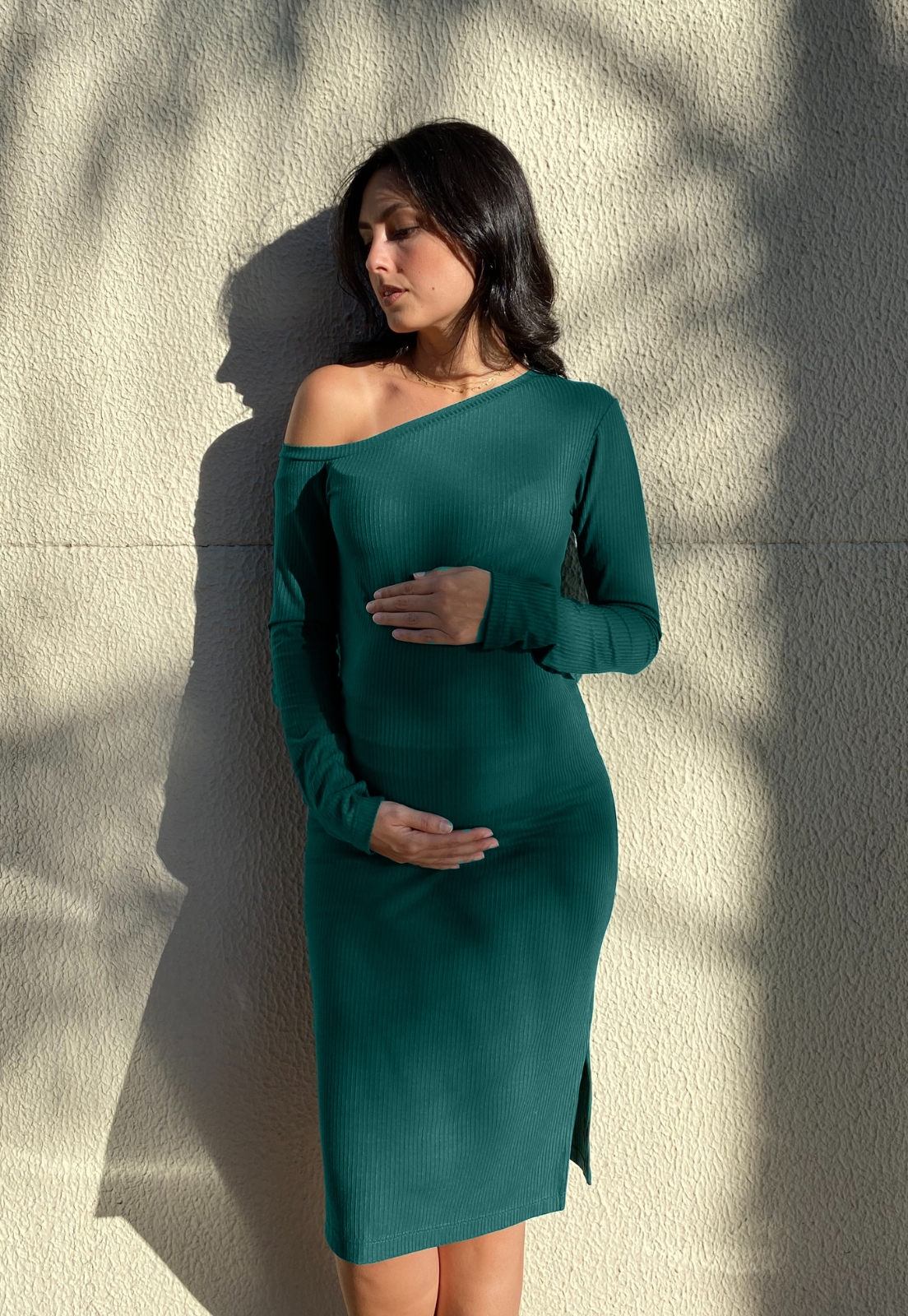 Vestido Gestante Midi Canelado Mariza Verde - Whyalla | Moda Gestante e  Moda Feminina