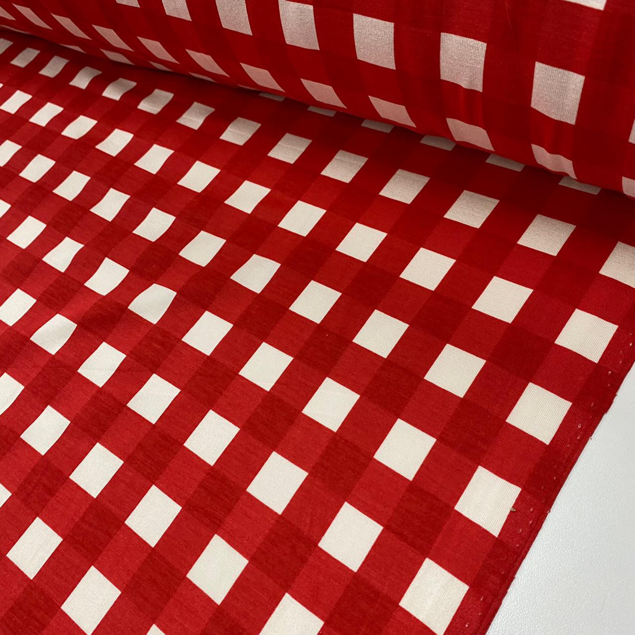 Tecido de Algodão Estampado (Meio Metro) - Xadrez Vermelho e Preto