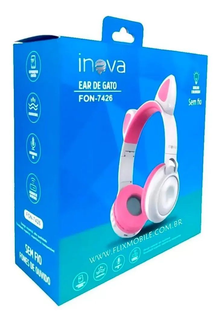 Headphone Bluetooth Orelhas Led Fone Gatinho Hf-c240bt Rosa